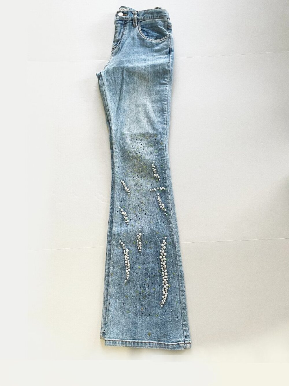 Cache Vintage Women's Light Denim Jeans | Rare Pearl & Sequin Embellished Size 2 - Picture 6 of 13